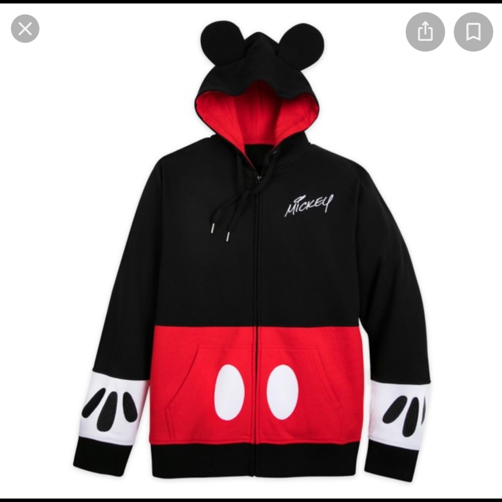 DISNEY PARKS Mickey Mouse Ears Zip-Front Hoodie Sweatshirt